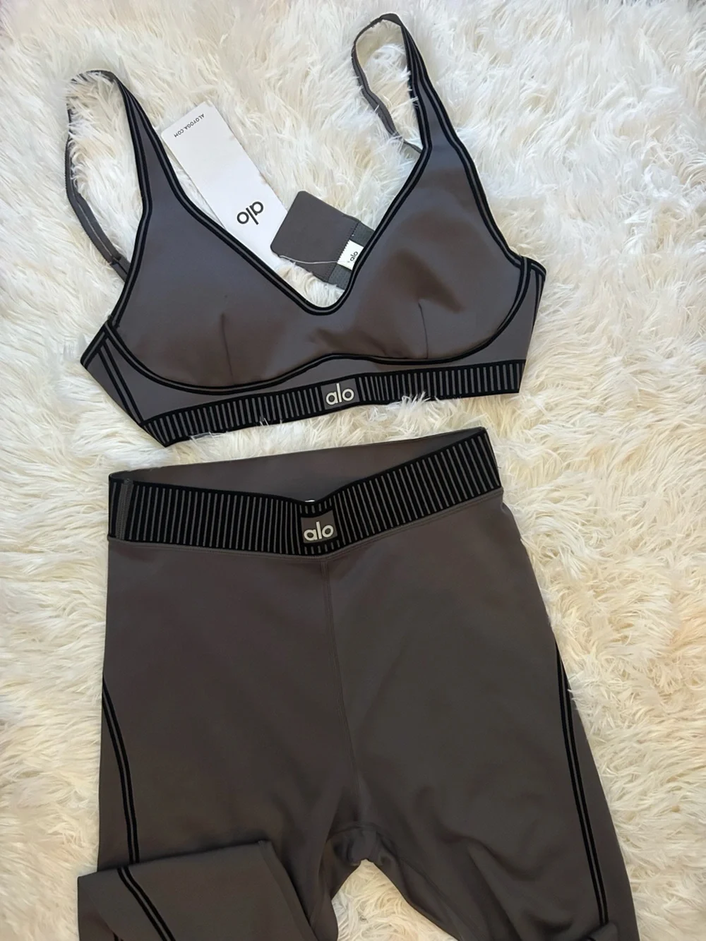 ALO Yoga Charcoal Gray Kids Leggings & Crop Top Set